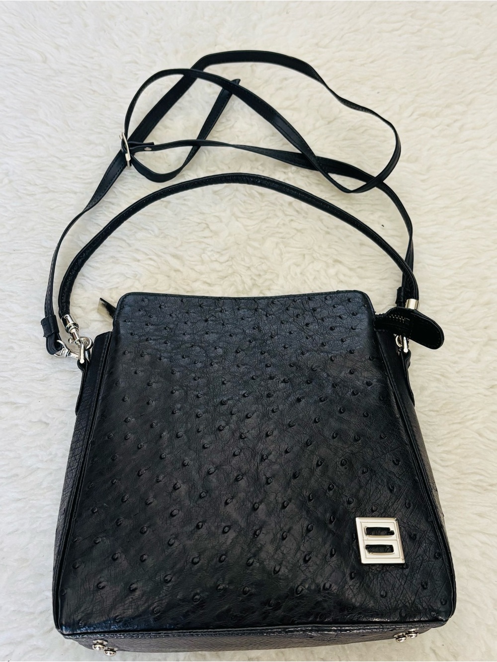 Celencee Genuine Ostrich Black Leather Multifunction Bag